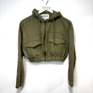 Reserve Fairfax Hoodie Cropped Army Green Pullover Sweatshirt Long Sleeve Women